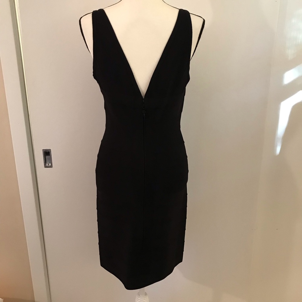 Herve Lager Black Bodycon V Neck Dress, Size Large - Picture 2 of 16